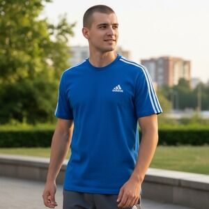 Mens Size XL - Adidas Essentials 3 Stripes Tee Shirt Blue White HE4410